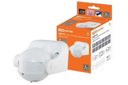 TDM ELECTRIC SQ0324-0021 Датчик движения микроволновый (стена) ДДМ-02С 5,8ГГц 1200Вт, 10-720с, 5-15м, 3+лк, 180гр, IP44, TDM